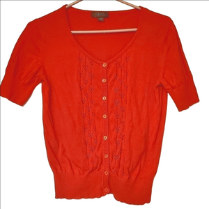 JESSICA COTTON BUTTON-FRONT CARDIGAN RED CASUAL CROPPED WOMENS  MEDIUM